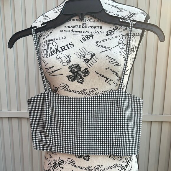J. Galt Black and White Checkered Cropped Bra Cotton Top - Picture 5 of 9